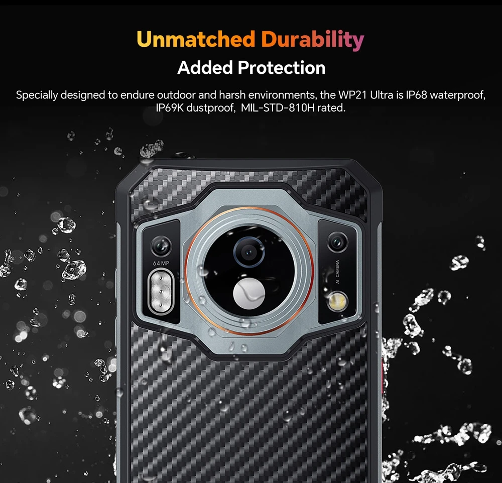 Oukitel WP21 Ultra Thermal Imaging Rugged Smartphone, 12GB+256GB, 20MP Front Camera+64MP Rear Camera, 9800mAh Battery, 66W Fast Charging, 6.78 inch FHD+ Display, Android 12, Fingerprint Unlock
