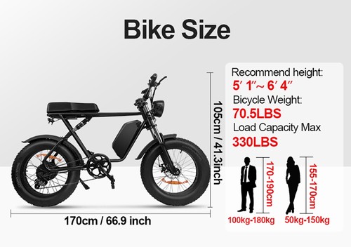 Q8 Off-road Electric Bike, 20*4 inch Fat Tire 1000W Motor 48V 17.5Ah Battery 55km/h Max Speed 70Km Max Range