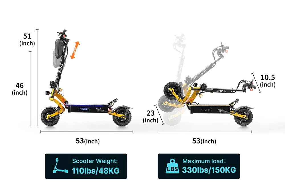 YUME X11+ Electric Scooter, 3000W*2 Motor 60V 30Ah Battery 11-inch Off-road Fat Tires 50mph Max Speed 60miles Range EBS Front & Rear Hydraulic Disk Brakes LCD Display