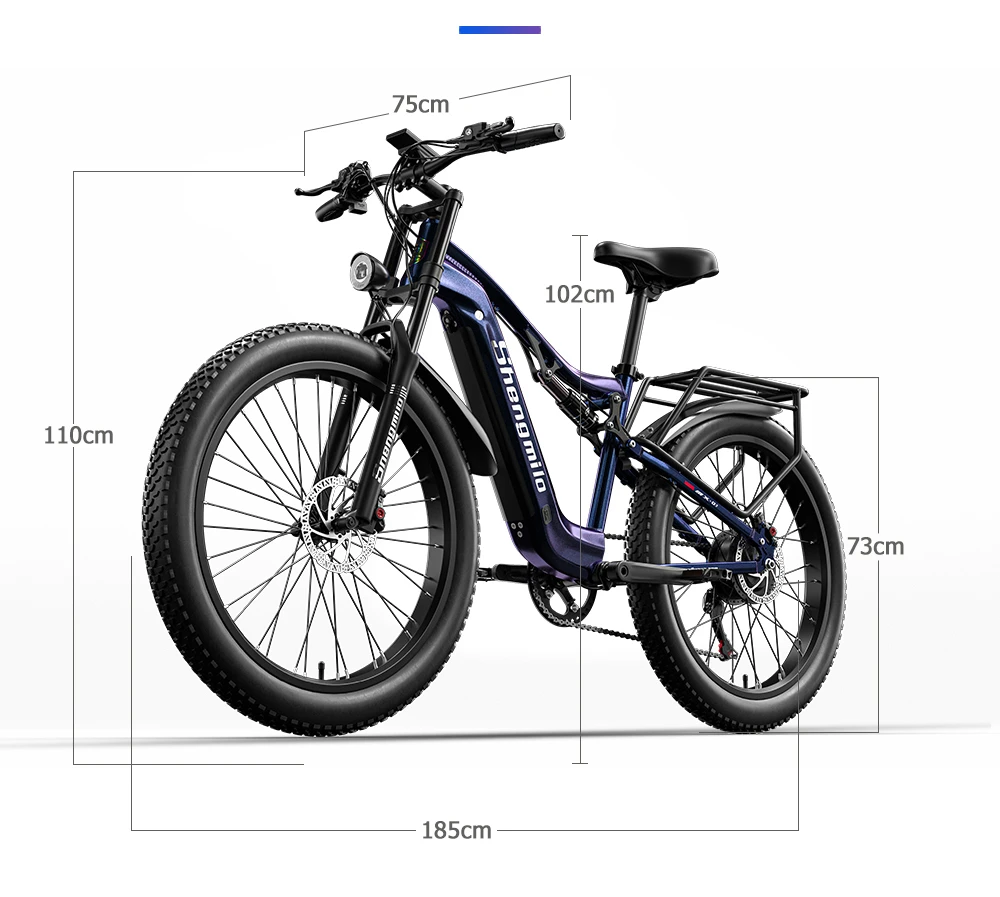 2023 Novi Shengmilo MX03 Električni brdski bicikl 26*3.0 inča Fat Tire 500W Bafang motor 40km/h Maksimalna brzina 48V 15Ah Baterija 180kg Opterećenje SHIMANO 7-brzinski mjenjač Dvostruka hidraulička disk kočnica