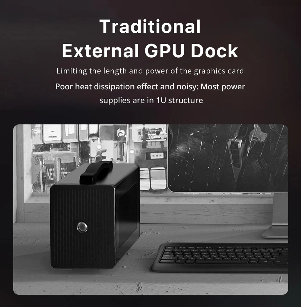 PELADN Link S-1 e-GPU Dock, External GPU Graphics Card Docking Station, Thunderbolt 3*2, 1000Mbps LAN, USB Type-C Transmission 40Gbps, Support M.2 NVME 2280 SSD SATA3 2.5" SSD HDD, ATX SFX, Compatible Most Existing AMD NVIDIA Graphics Card - Grey
