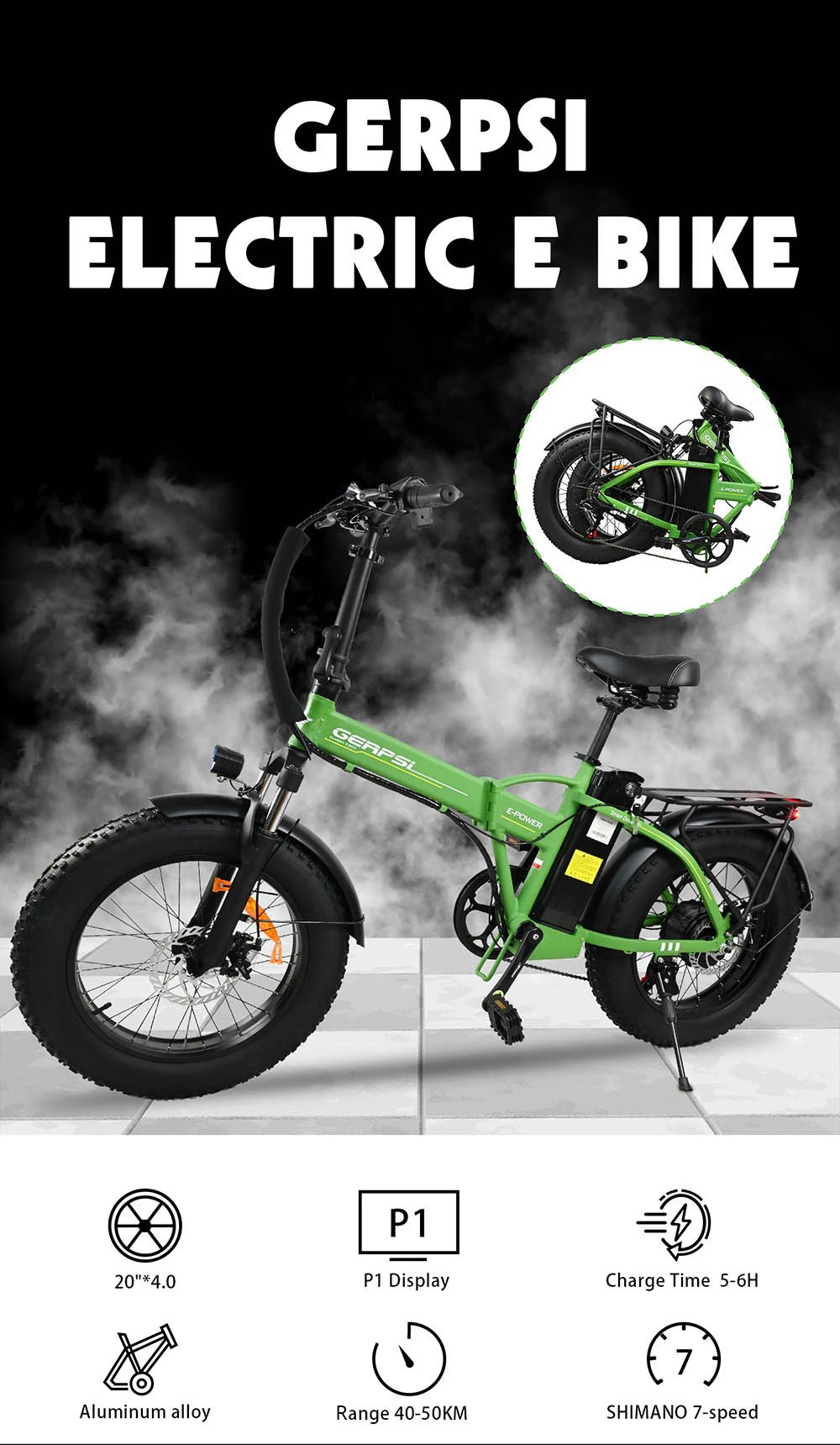 BAOLUJIE DZ2001 Folding Electric Bike, 48V 12Ah Battery 500W Motor 20*4.0inch Tires 45km/h Max Speed 30-40km Range Disc Brake - Green