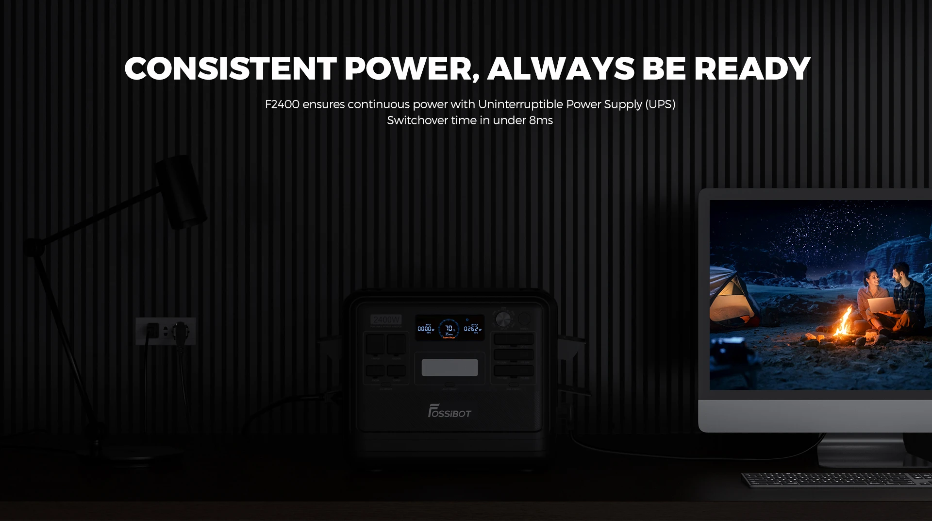 Centrale électrique portable FOSSiBOT F2400 + panneau solaire pliable FOSSiBOT SP200 18 V 200 W, batterie LiFePO4 2048 Wh/640 000 mAh, générateur solaire 2 400 W (4 600 W en crête), 3 prises AC RV Car USB Type-C QC3.0 PD DC5521 à onde sinusoïdale pure, charge rapide en 1,5 heure