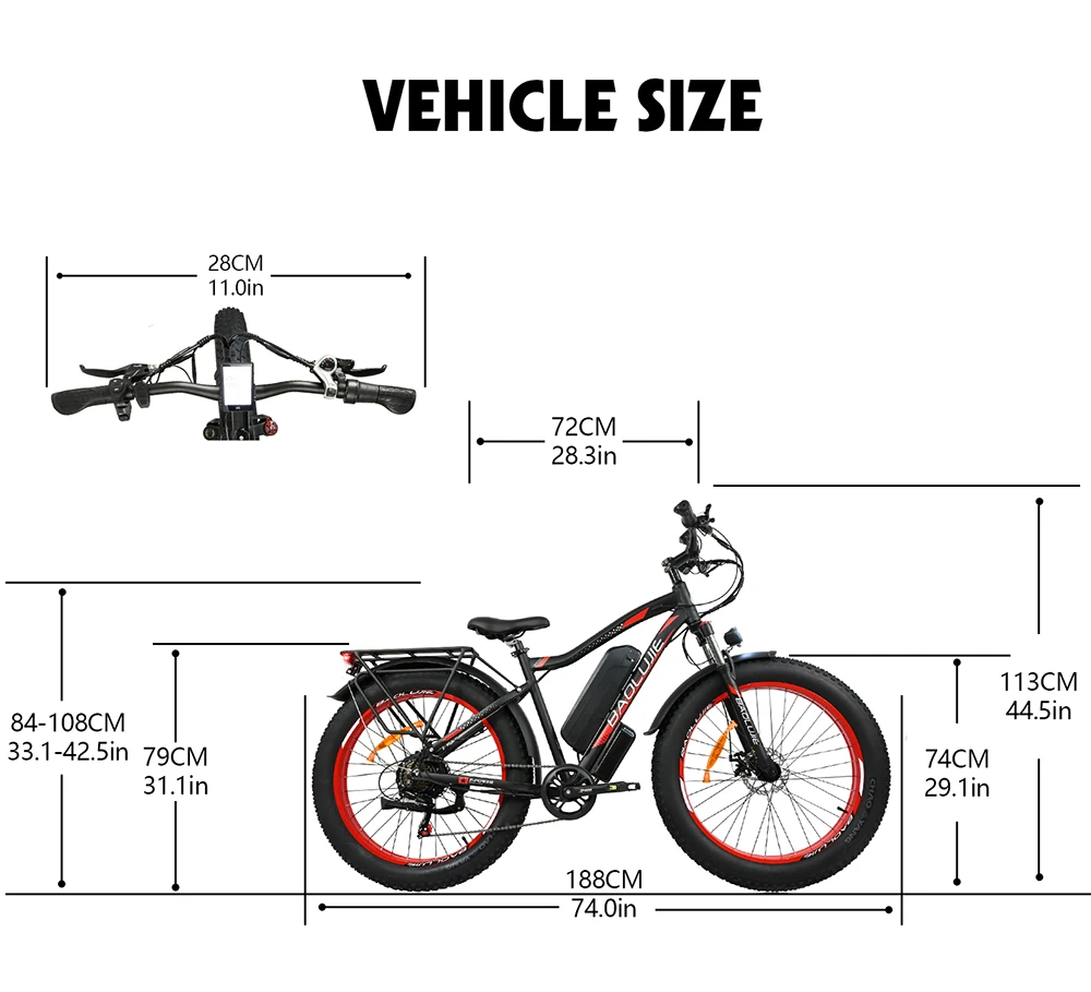 BAOLUJIE DP2619 Electric Bike, 26*4.0inch Fat Tire 750W Motor 48V 13Ah Battery 45km/h Max Speed 45km Max Range SHIMANO 7-speed LCD Display - Blue