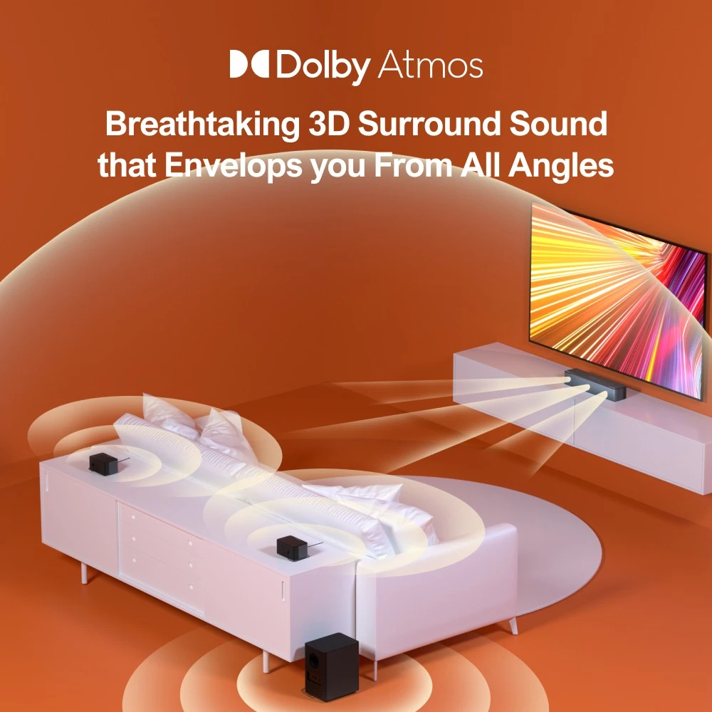 Ultimea Poseidon D60 Soundbar Subwoofer Hoparlör Seti, Dolby Atmos 5.1, Ayarlanabilir surround düzeyi, Çoklu işlevler