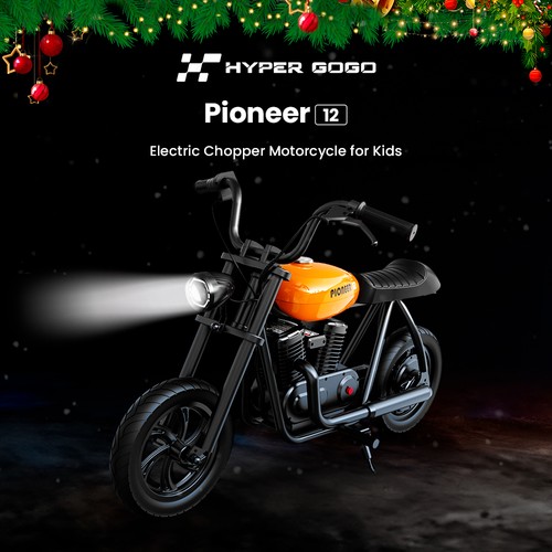 HYPER GOGO Pioneer 12 Electric Chopper Motorcycle for Kids 24V 5.2Ah 160W with 12'x3' Tires, 12KM Top Range - Black