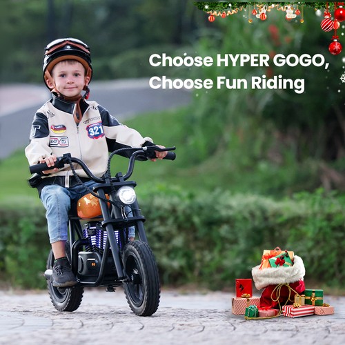HYPER GOGO Pioneer 12 Plus Electric Chopper Motorcycle for Kids 24V 5.2Ah 160W with 12'x3' Tires, 12KM Top Range - Orange