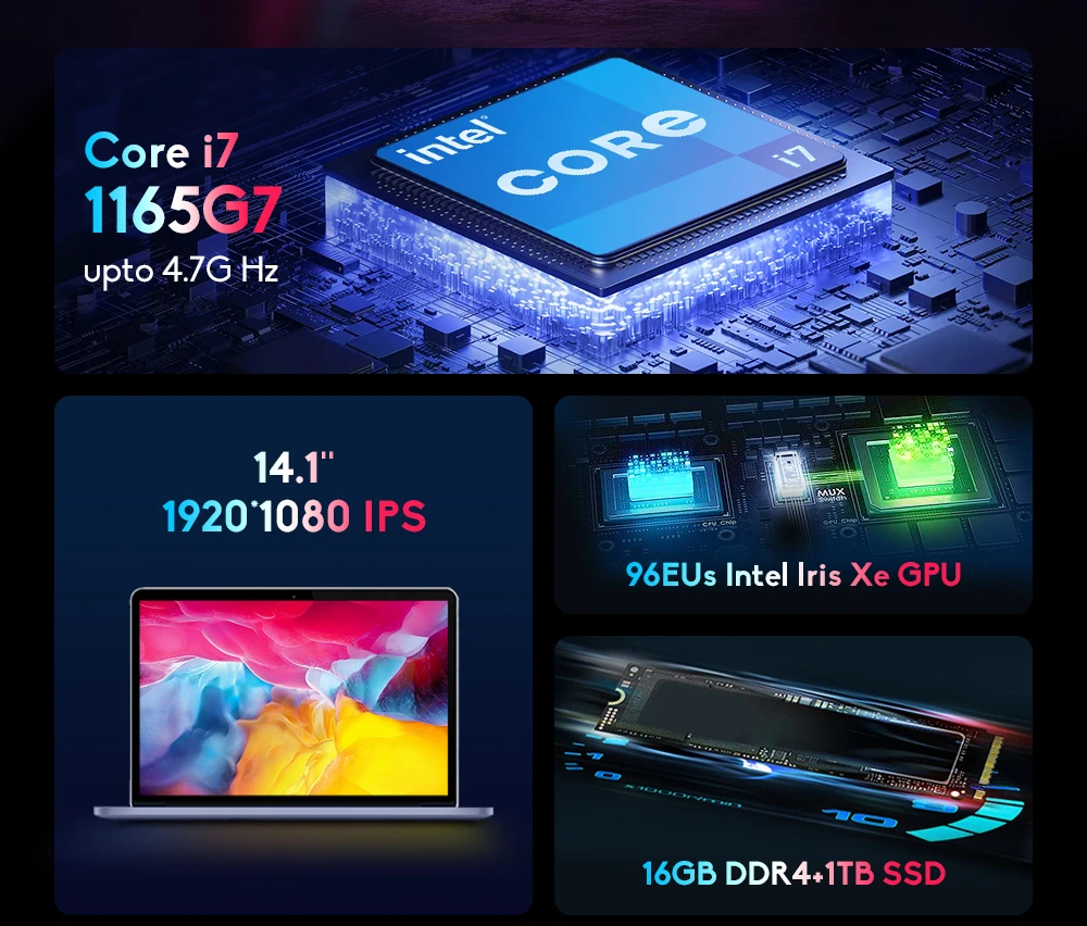 Ninkear N14 Pro Laptop 14-inch Intel Core i7-1165G7 16GB RAM+1TB SSD Windows 11 Bluetooth 4.2