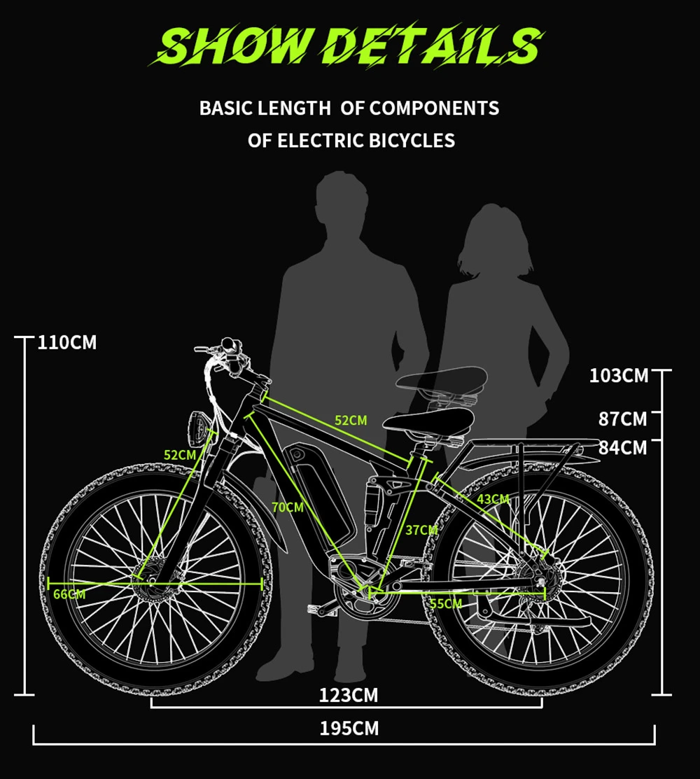 DUOTTS S26 Electric Bike 750W*2 Motors 50km/h Max Speed 26*4.0 inch Inflatable Fat Tires 48V 19.2Ah LG Battery 120km Range Shimano 7-Speed 150kg Max Load