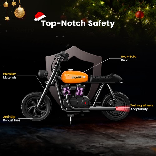 HYPER GOGO Pioneer 12 Plus Electric Chopper Motorcycle for Kids 24V 5.2Ah 160W with 12'x3' Tires, 12KM Top Range - Orange