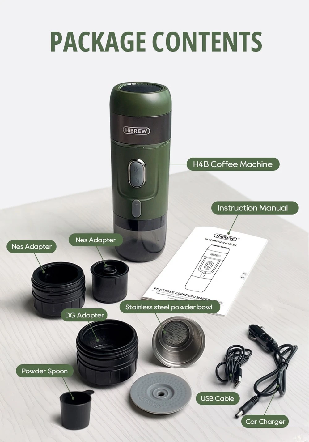 HiBREW G4A Portable Manual Coffee Grinder, 36mm Core, Metal Powder Cup,  Adjustable Precision 