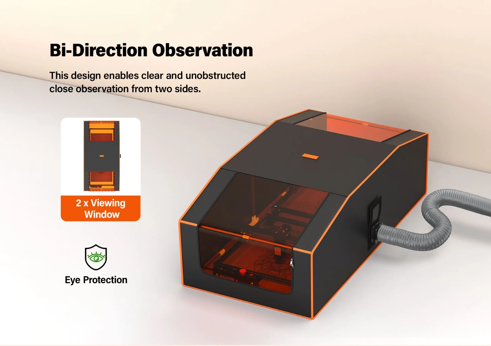 Mecpow FC3 Boîtier de graveur laser surdimensionné 1300 x 730 x 460 mm, ignifuge, avec fenêtre de visualisation et tuyau d'échappement du ventilateur