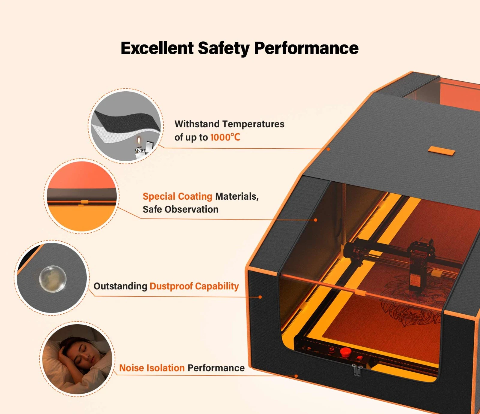 Mecpow FC3 Boîtier de graveur laser surdimensionné 1300 x 730 x 460 mm, ignifuge, avec fenêtre de visualisation et tuyau d'échappement du ventilateur