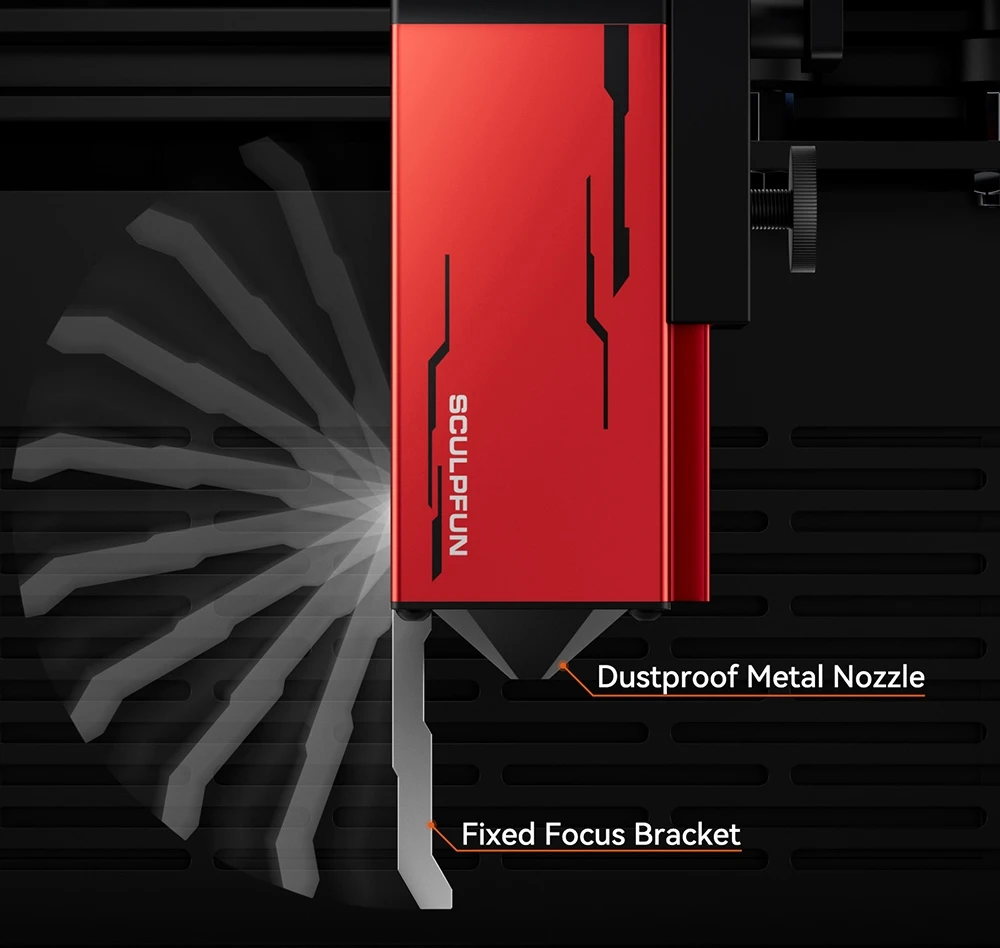 Graveur laser SCULPFUN iCube Pro Max 10 W, point laser 0,08 mm, vitesse de gravure 10 000 mm/min, carte mère 32 bits, objectif remplaçable, filtre anti-fumée, alarme de température, connexion à l'application, 120 x 120 mm - Prise UE