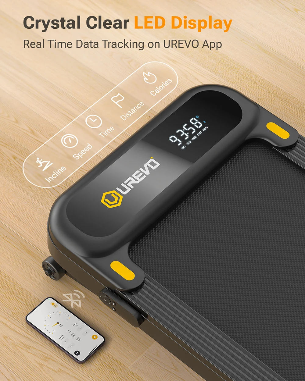 UREVO 3S Smart Walking Treadmill, 9-Level Auto Incline, 0.8-6KM/h Speed, 120kg Load-Bearing, LED Display, App Control