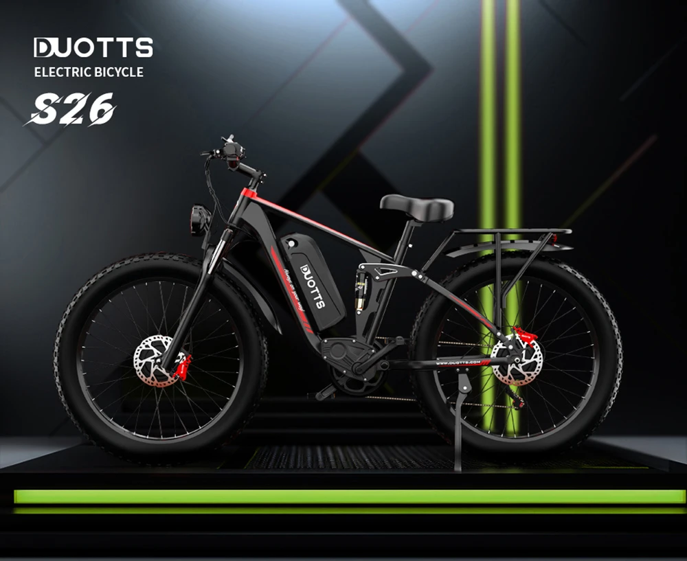 DUOTTS S26 Electric Bike 750W*2 Motors 50km/h Max Speed 26*4.0 inch Inflatable Fat Tires 48V 19.2Ah LG Battery 120km Range Shimano 7-Speed 150kg Max Load