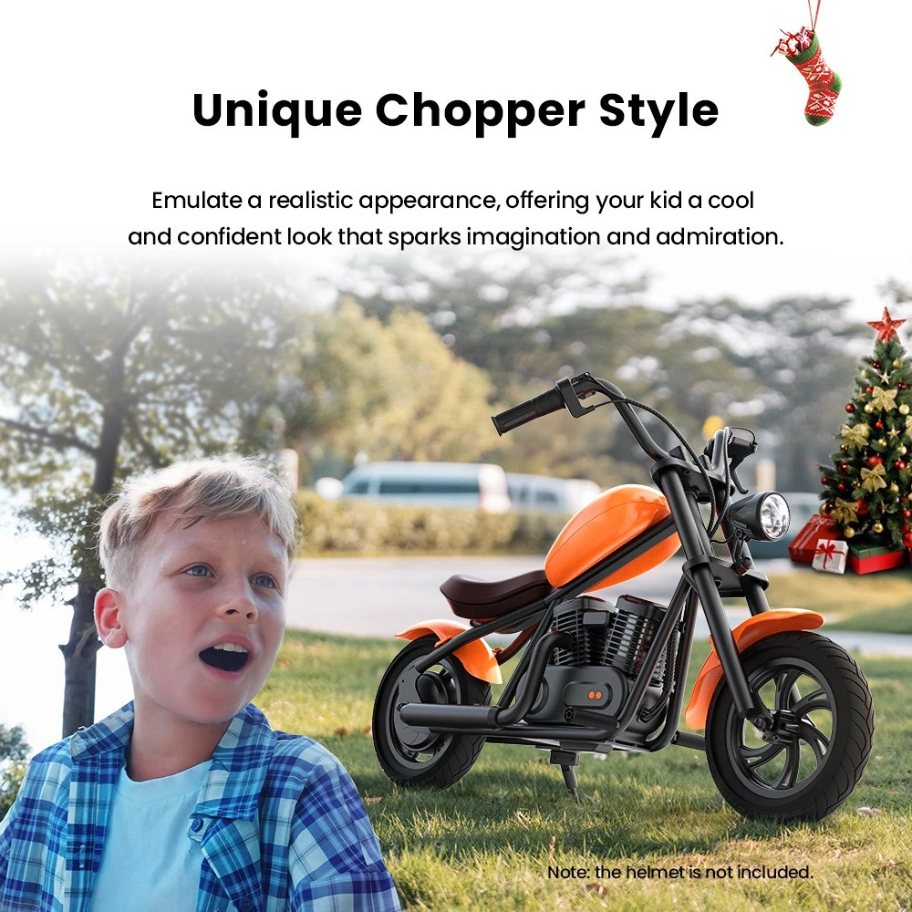 HYPER GOGO Pioneer 12 Plus Electric Chopper Motorcycle for Kids, 21.9V  5.2Ah 160W, 12'x3' Tires, 12KM - Black 