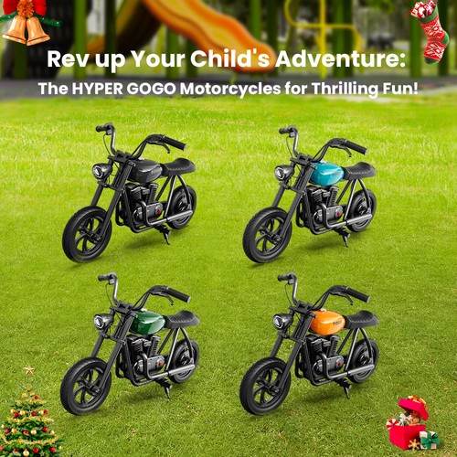 HYPER GOGO Pioneer 12 Electric Chopper Motorcycle for Kids 24V 5.2Ah 160W with 12'x3' Tires, 12KM Top Range - Black