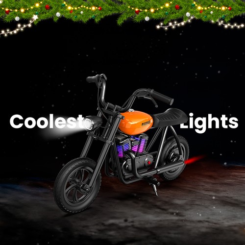 HYPER GOGO Pioneer 12 Plus Electric Chopper Motorcycle for Kids 24V 5.2Ah 160W with 12'x3' Tires, 12KM Top Range - Orange