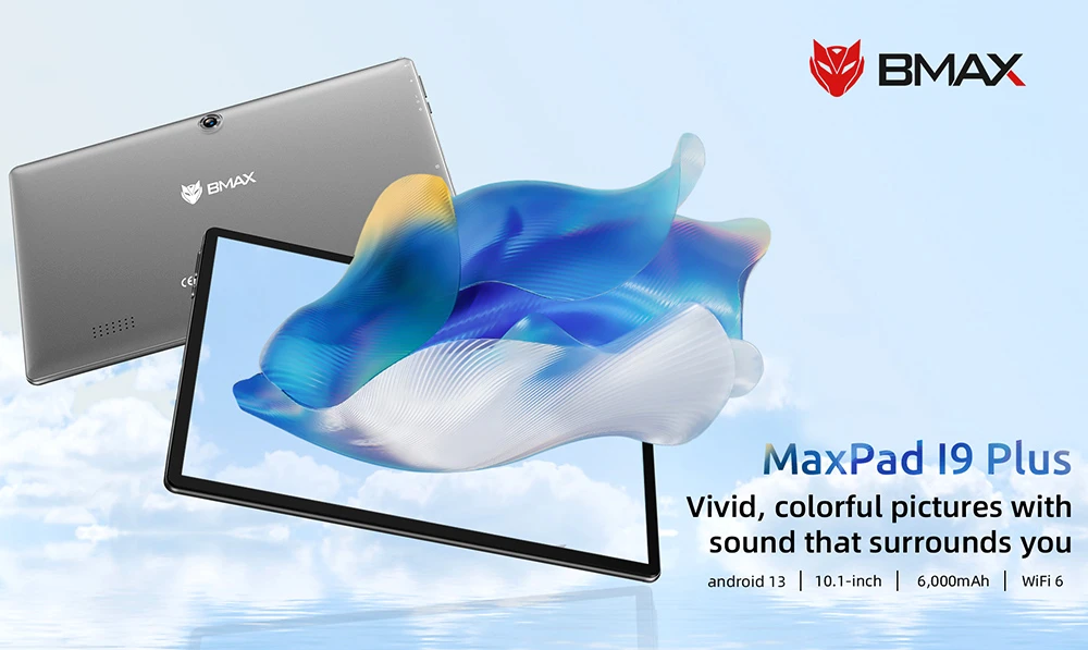 BMAX MaxPad i9 Plus Tablet, 10.1-inch 1280x800 16:10 IPS Touch Screen, RK3562 Quad Core 1.8GHz, 8GB(4GB+4GB Expand) RAM 64GB ROM, 2.4/5GHz Wi-Fi 6, BT5.0, 2MP+5MP Cameras, Type-C Micro SD 3.5mm Headset Jack, 5000mAh Battery, Android 12 Multi-language