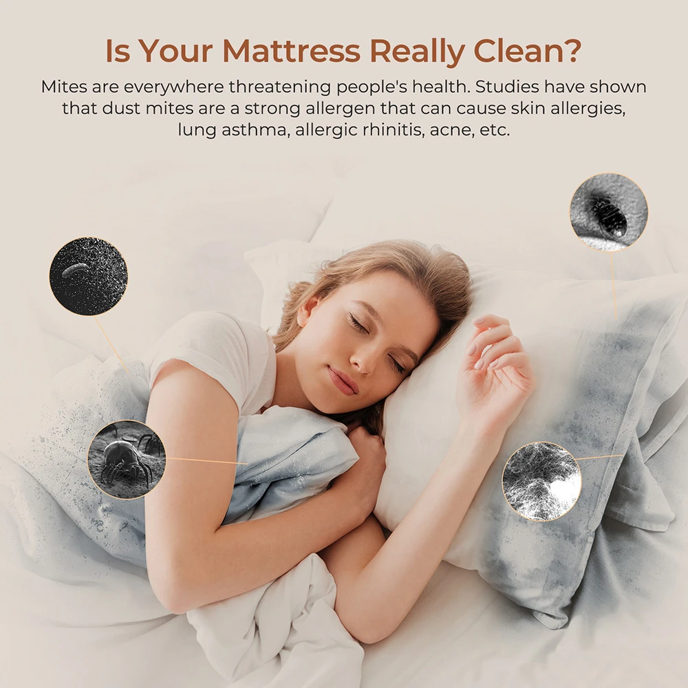 JIGOO T600 Dual-Cup Smart Mite Cleaner Bed Vacuum Cleaner with Aroma-Diffuser System, 700W 15KPa Suction, Dust Mite Sensor, UV Light, Ultrasonic Tech, 99.99% Mites Removal, EU Plug - White