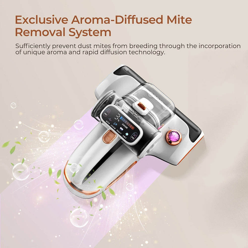 JIGOO T600 Dual-Cup Smart Mite Cleaner Bed Vacuum Cleaner with Aroma-Diffuser System, 700W 15KPa Suction, Dust Mite Sensor, UV Light, Ultrasonic Tech, 99.99% Mites Removal, EU Plug - White