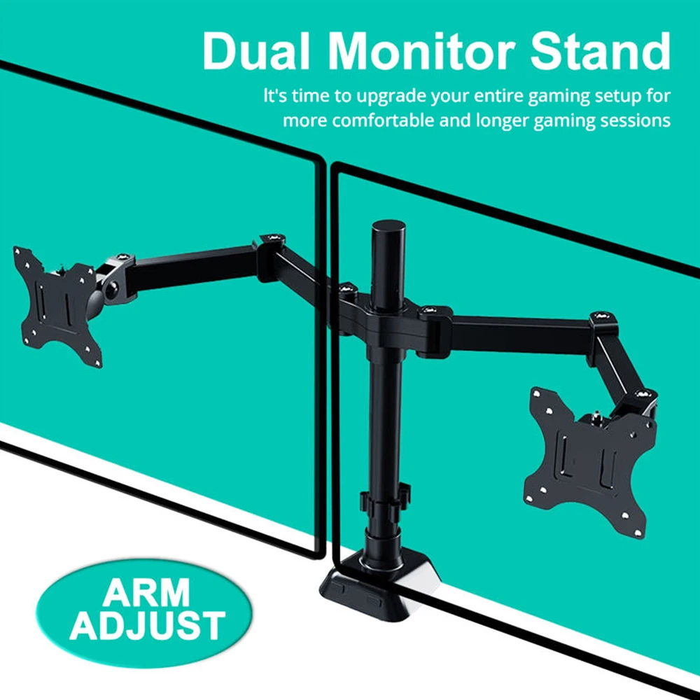 Adjustable Dual Monitor Stand Desktop Computer Monitor Arm Screen Mount - Black