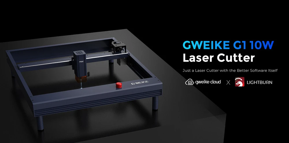 Gweike G1 10W Laser Engraver Cutter, Air Assist, 0.08x0.06mm Laser Spot, 400mm/s Speed, 0.01mm Engraving Accuracy, Support Lightburn, 410x310mm