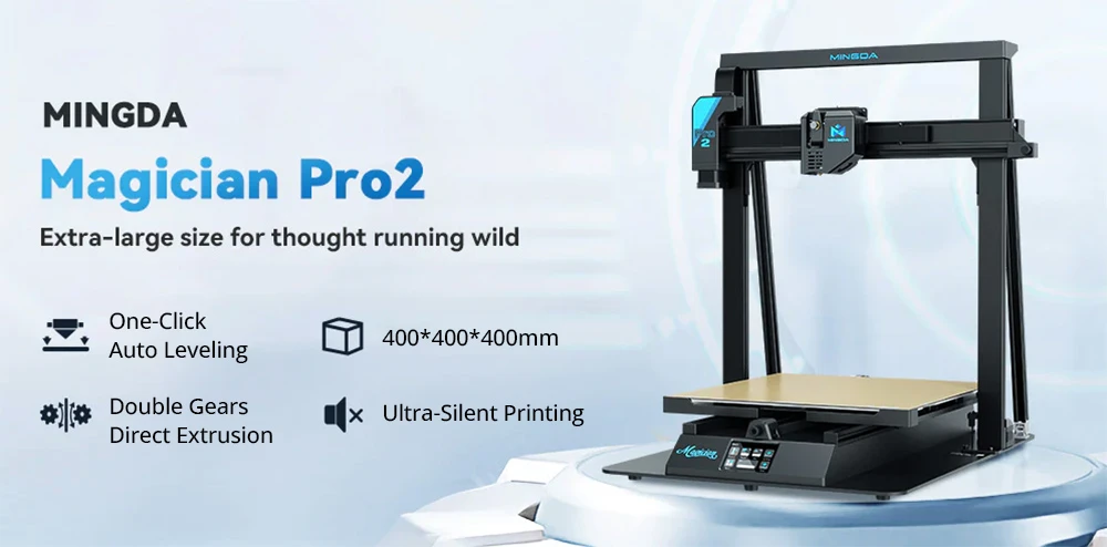 MINGDA Magician Pro2 3D Printer, Smart Auto Leveling, Double Gears Direct Extrusion, Resume Printing, PEI Platform, Adjustable X/Y Axis Belt Tension, LCD Touch Screen, 400*400*400mm