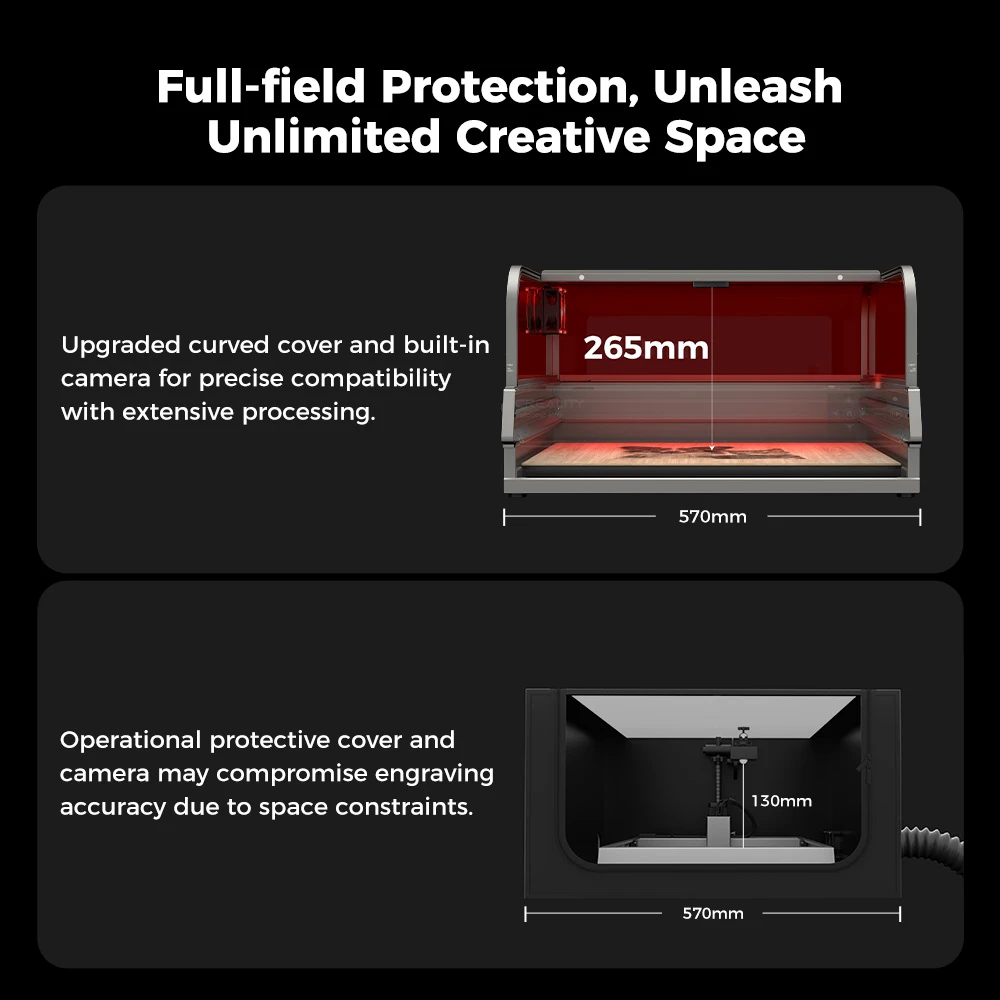Creality Falcon2 Pro 22W Laser Engraver, FDA Class1 Safety Certification, Integrated Air Assist, Curved Visible Cover, Built-in Camera, Drawer Design, Fence Type Protection Strip, Fire / Airflow / Lens Monitoring, 400x415mm