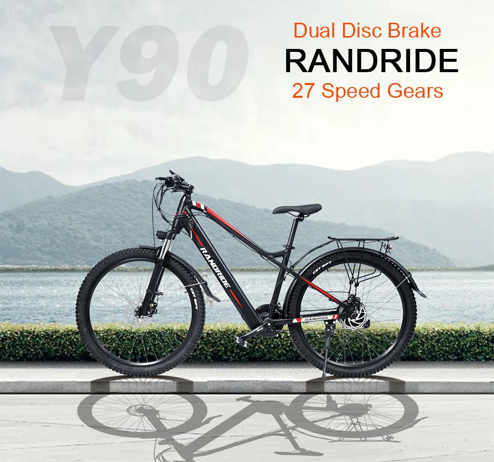 RANDRIDE Y90BL Electric Bike 500W Motor 40km/h Max Speed 48V 13.6Ah Battery 90km Max Range 27.5*1.95'' Tire 150kg Load Black