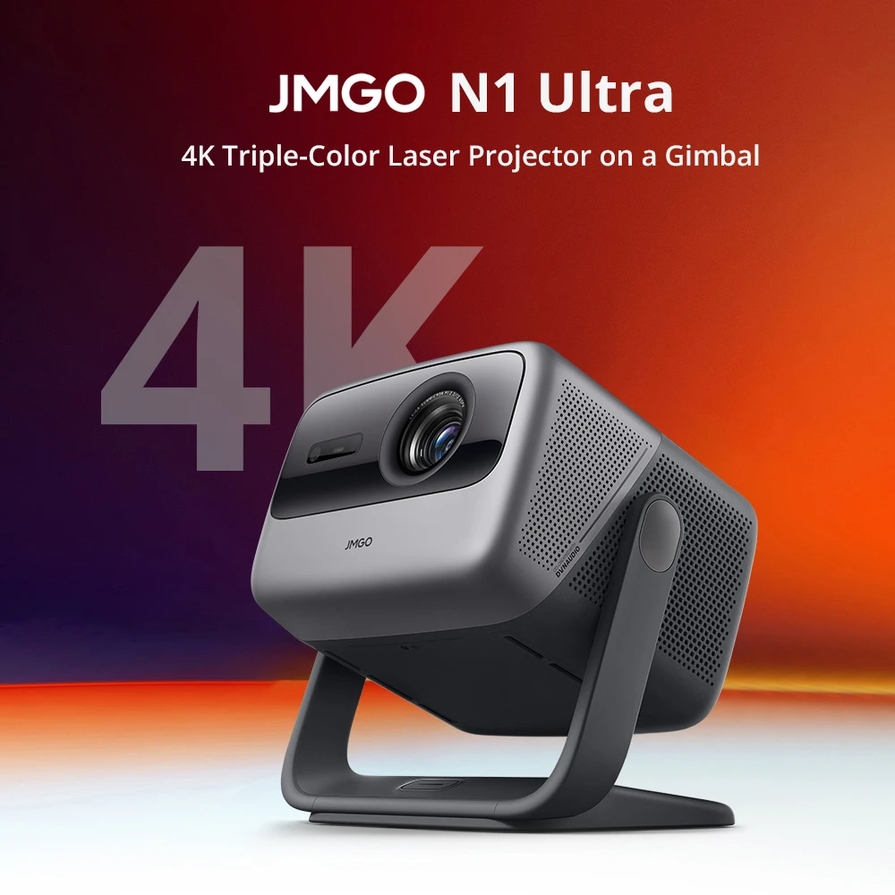 JMGO N1 Ultra 4K Triple Laser Projector, 360° Freestyle Gimbal, 2200 CVIA Lumen, HDR 10, 10W*2 Dynaudio Speakers, Instant Keystone Correction - EU Plug