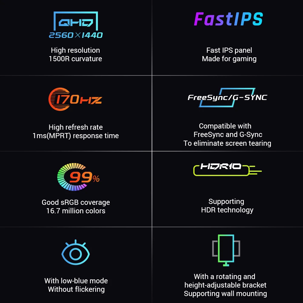 KTC H27T22 27-Zoll-Gaming-Monitor 2560 x 1440 QHD 16:9 ELED 170 Hz schneller IPS-Panel-Bildschirm 1 ms GTG-Reaktionszeit 99 % sRGB HDR10 geringe Bewegungsunsch&auml;rfe kompatibel mit FreeSync G-SYNC USB 2 x HDMI 2.0 2 x DP1.4 Audioausgang horizontal und vertikal gedrehte VESA-Halterung
