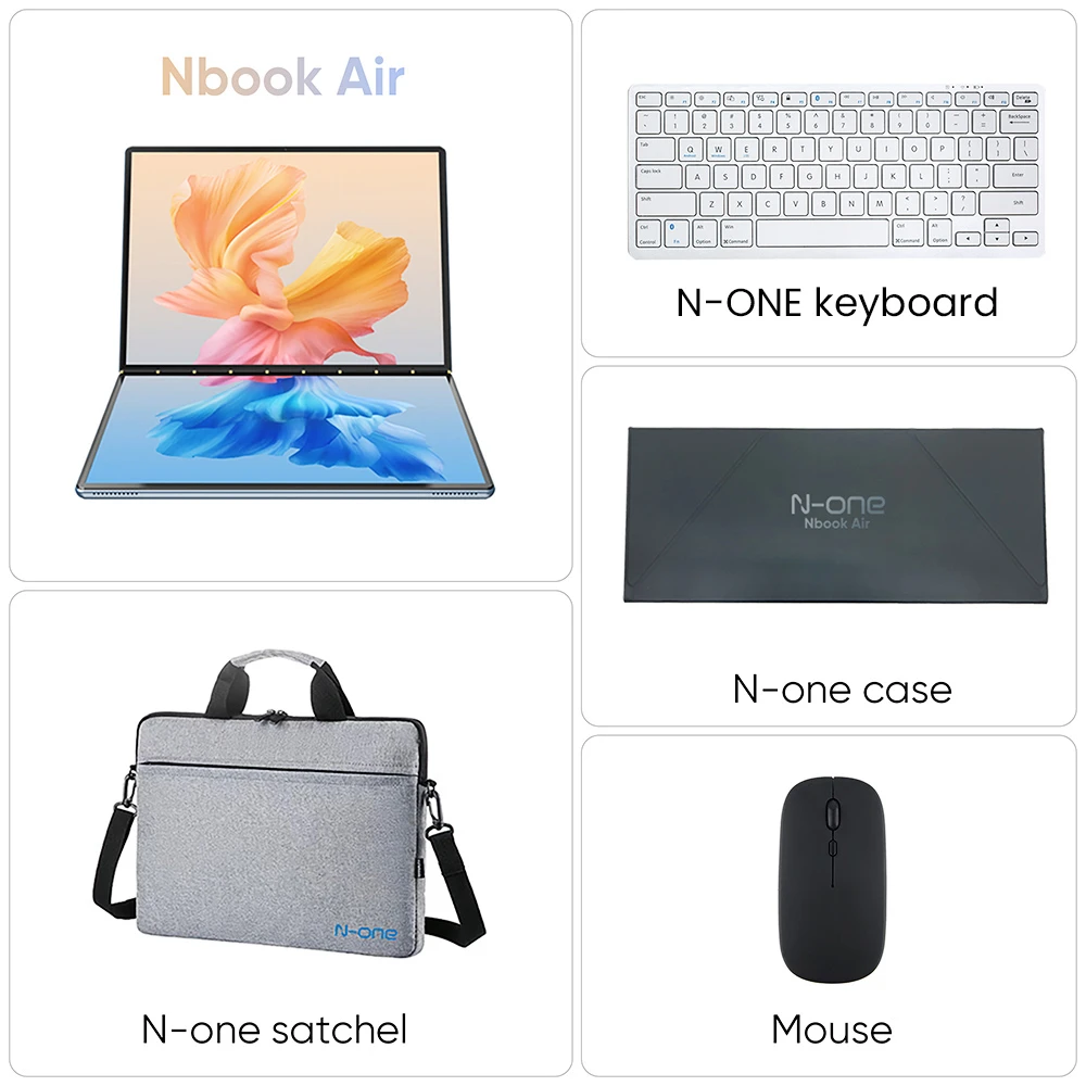 (Free Keyboard Mouse Bag) N-one Nbook Air Laptop, Dual 13.5-inch Screen, 2256*1504 10-point Touch Screen, Intel N100 4 Cores Up to 3.4GHz, 16GB RAM 512GB SSD, Dual-Band WiFi Bluetooth 5.0, 2*Full Function Type-C, 9000mAh Battery, PD Fast Charging
