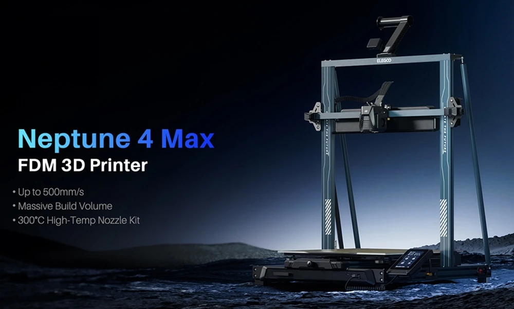 Elegoo Neptune 4 Max 3D Printer, Auto Leveling, 500mm/s Max Printing Speed, Klipper Firmware, 300 Celsius High Temperature Nozzle, Cooling Fan, WiFi Connection, 420x420x480mm