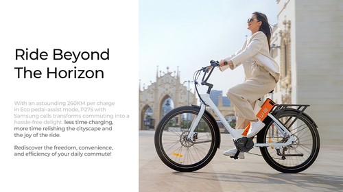 ENGWE P275 ST Urban Electric Bike, 250W Brushless Mid-drive Torque Sensor Motor, 36V 19.2Ah Battery, 260km Max Range, Hydraulic Disc Brake, 27.5'' Spoke Tires, SHIMANO 9-speed - White