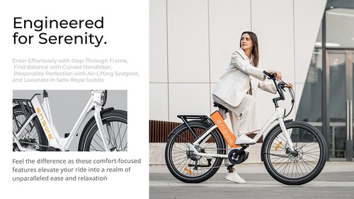 ENGWE P275 ST Urban Electric Bike, 250W Brushless Mid-drive Torque Sensor Motor, 36V 19.2Ah Battery, 260km Max Range, Hydraulic Disc Brake, 27.5'' Spoke Tires, SHIMANO 9-speed - White