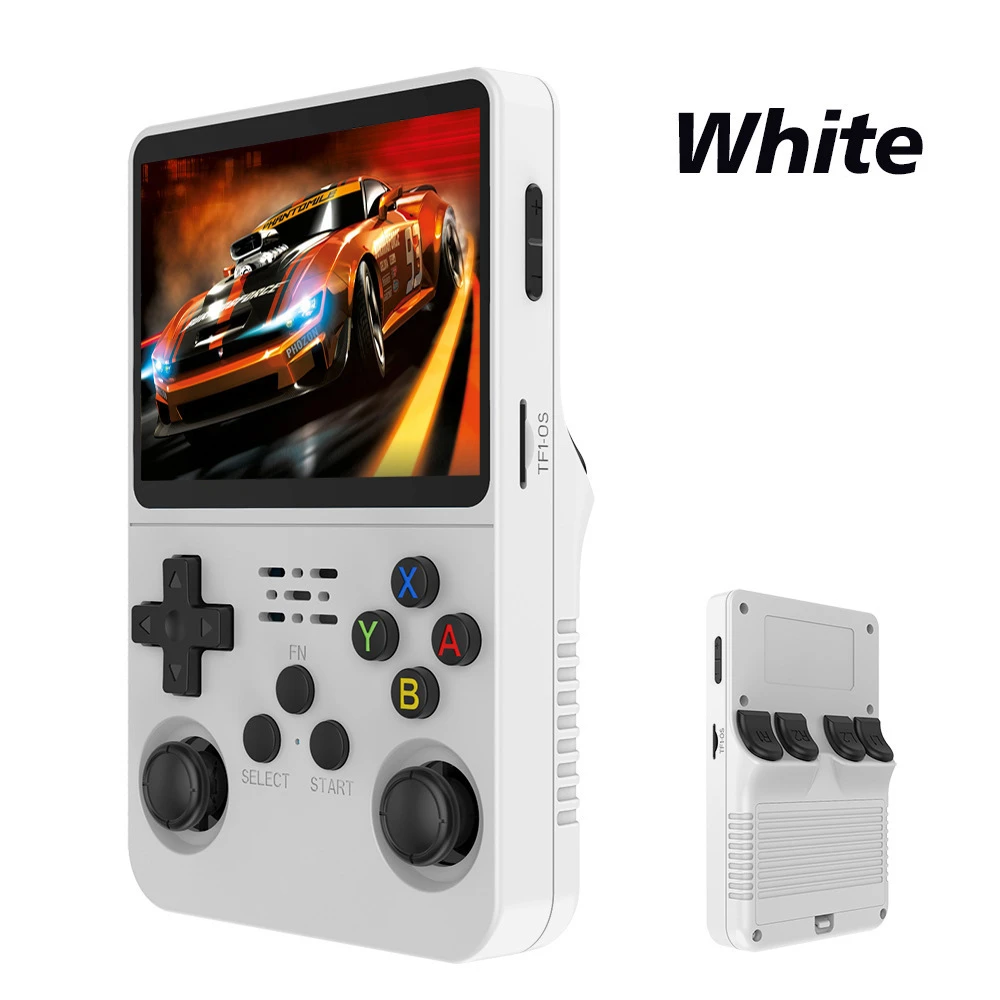 Console de jeu portable R36S, écran IPS de 3,5 pouces, système Linux, émulateur 11, 128 Go - Blanc