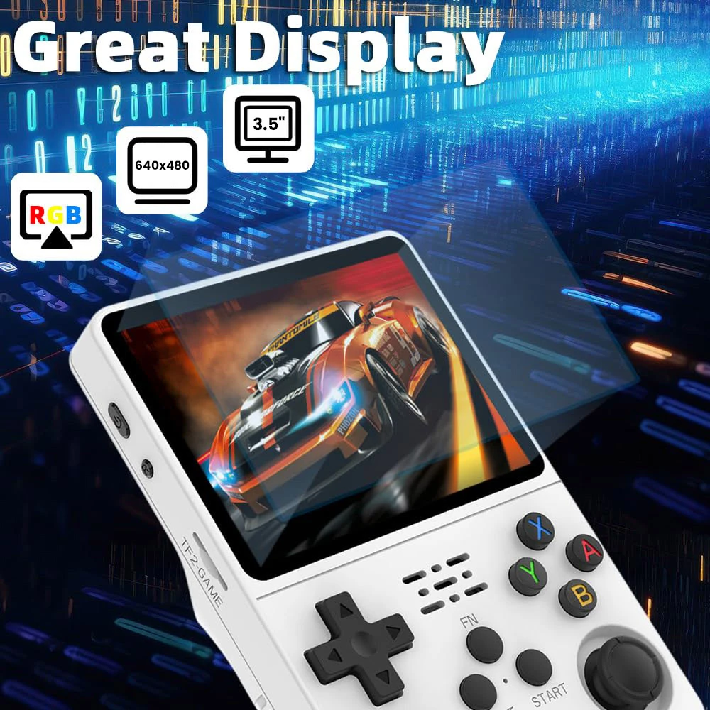 Console de jeu portable R36S, écran IPS de 3,5 pouces, système Linux, émulateur 11, 128 Go - Blanc