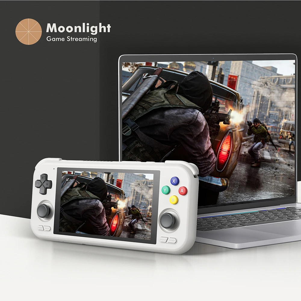 Retroid Pocket 4 Pro Spielekonsole, 4,7-Zoll-Touchscreen, 8 GB RAM, 128 GB Speicher, Keine Spiele vorinstalliert, Android 13, Moonlight-Streaming – Transparentweiß