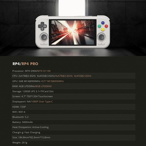 Retroid Pocket 4 Pro Game Console - Grey (Purple ABXY Keys)