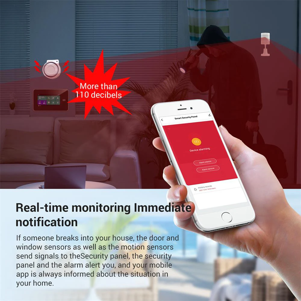 TALLPOWER G60 Wireless Home Alarm System, 12 Kits with 4MP Surveillance Camera, Siren, Sensors, 4.3inch TFT Color Screen, 2.4G Wi-Fi, Smart Life/Tuya App