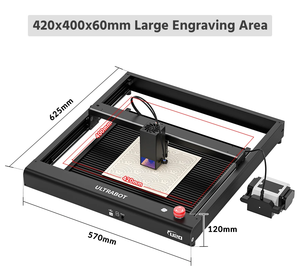 TRONXY Ultrabot U20 20W Laser Engraver, Protective Cover, Air Assist Pump, 360° Rotating Roller, 0.15mm Accuracy, 420x400x60mm - EU Plug