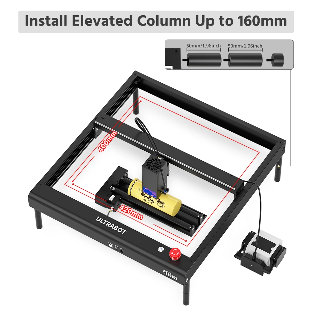 TRONXY Ultrabot U20 20W Laser Engraver, Protective Cover, Air Assist Pump, 360° Rotating Roller, 0.15mm Accuracy, 420x400x60mm - EU Plug