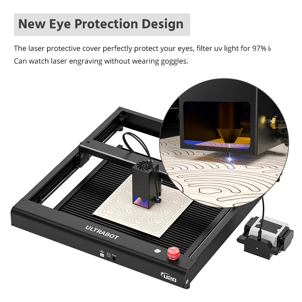 TRONXY Ultrabot U20 20W Laser Engraver, Protective Cover, Air Assist Pump, 360° Rotating Roller, 0.15mm Accuracy, 420x400x60mm - EU Plug