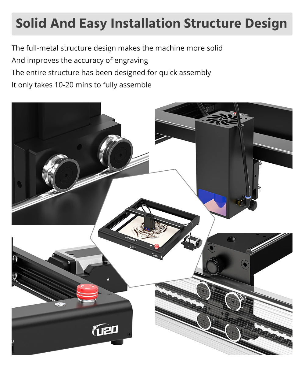 TRONXY Ultrabot U20 20W Laser Engraver, Protective Cover, Air Assist Pump, 360° Rotating Roller, 0.15mm Accuracy, 420x400x60mm - EU Plug