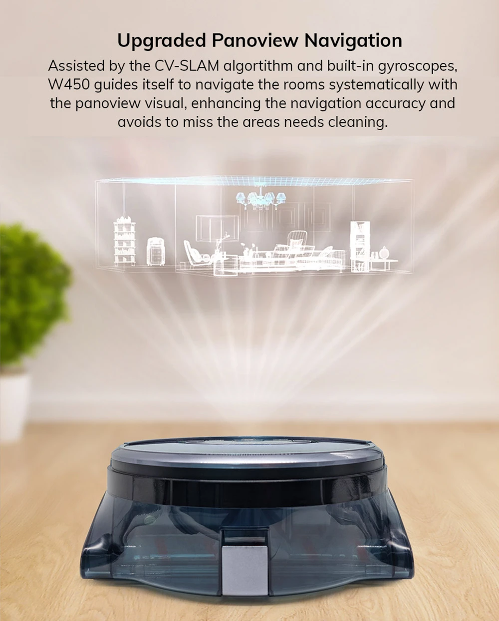 ZACO W450 Mopping Robot 850ml Freshwater Tank 3 Cleaning Mode 360° PanoView Camera Navigation App Control Voice Broadcast