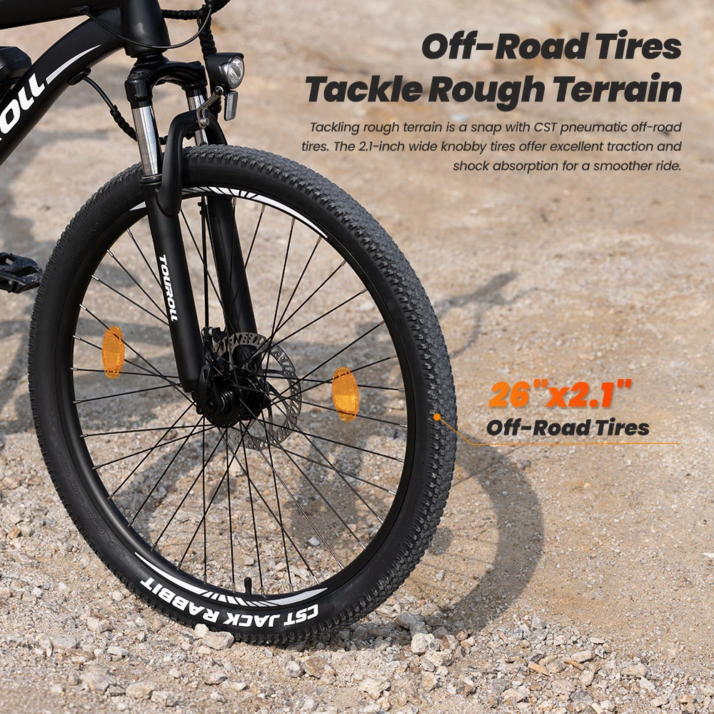 Touroll U1 26-inch Off-Road Tire Electric MTB Bicicletă cu 250W Motor, 36V 13Ah Baterie detașabilă, Max 65km Range, Shimano 21-speed Gear Shimano 21-Speed Disc Brake IPX4 rezistent la apă - Negru