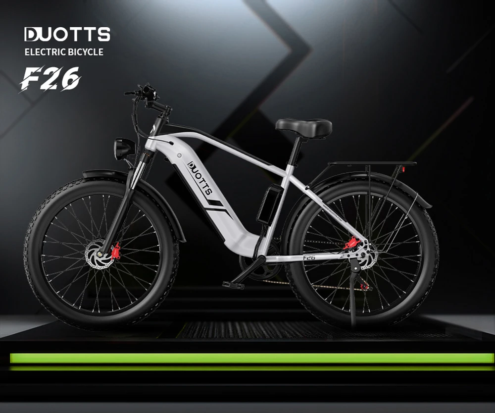 DUOTTS F26 Electric Mountain Bike 750W*2 Dual Motors 48V 20Ah Battery 26*4.0 Inch Fat Tires 55Km/h Max Speed 55 Degree Climbing Smart Color Display Dual Disc Brakes Front Shock Absorption 150KG Max Load 100KM Range - Silver