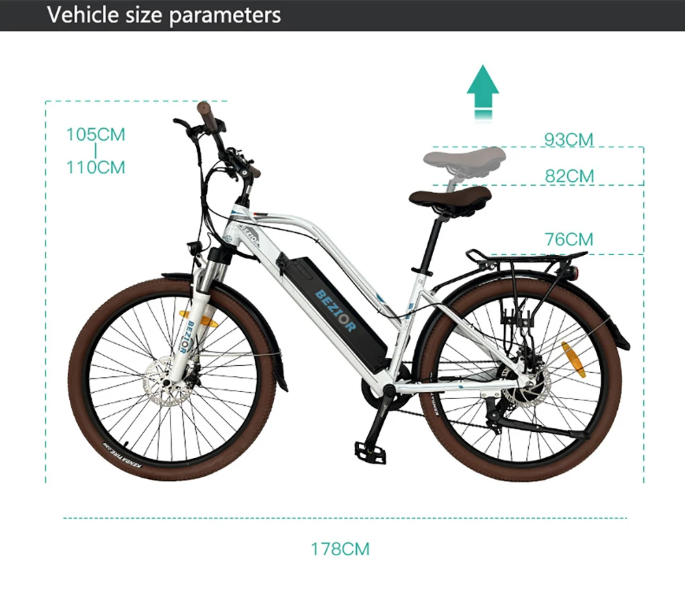 Bezior M2 Pro Electric Moped Bike 500W Motor 100km Range 14.5Ah Battery 26*2.125'' Wheels 25km/h Max Speed - White